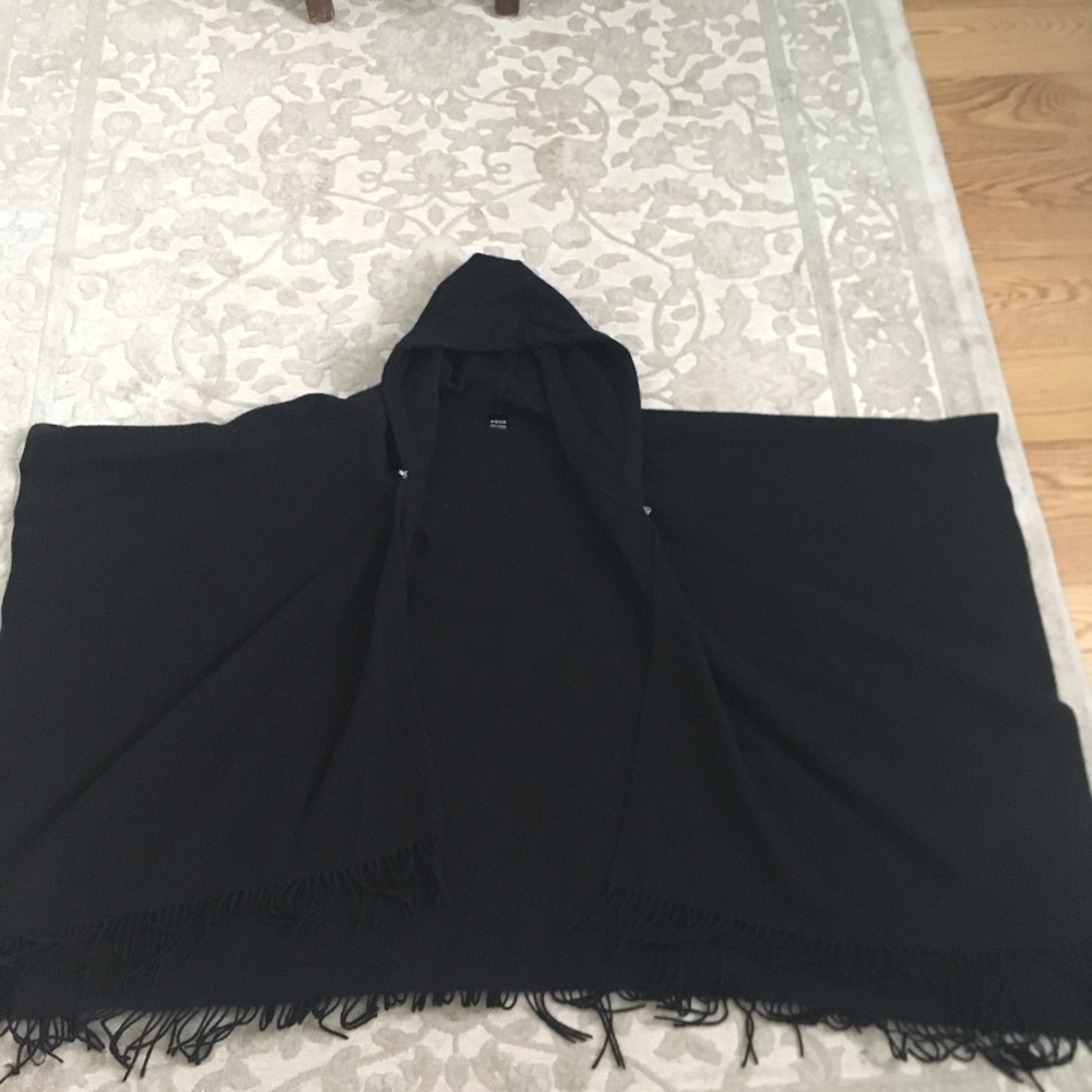 Aqua Wool Poncho with hood
